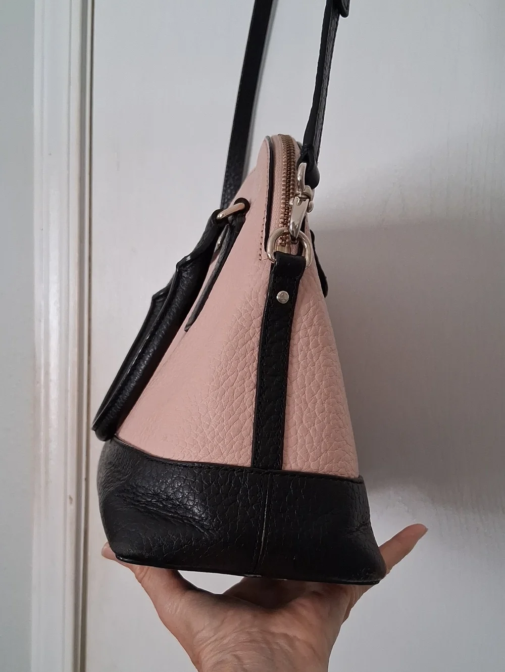 Kate Spade Pink & Black Pebbled Leather Convertible Satchel Xbody Zip Top Bag